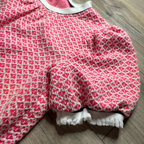 Pink and White Patterned Top with Puff Sleeves - Picture 3 of 5